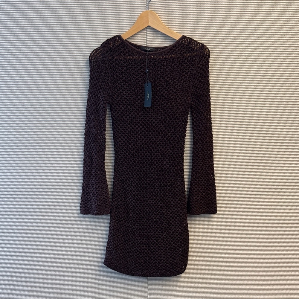 rag & bone Dark Brown Crochet Long-Sleeve Mini Dress